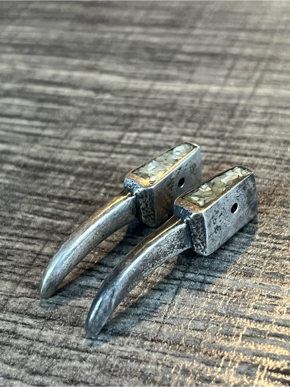 Sterling Silver Bear claw with white stone inlay. Set of 2. Native American.
